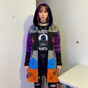 Y2K The Collection Royal Floral Boho Hippie Gypsy Goth Cardigan Jacket Women M